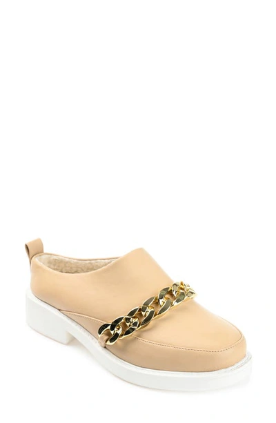 Journee Collection Sheah Chain Strap Faux Fur Lined Tru Comfort Foam Mule In Tan