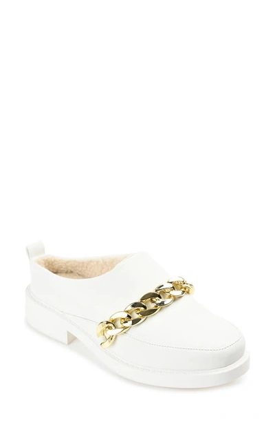Journee Collection Sheah Chain Strap Faux Fur Lined Tru Comfort Foam Mule In White