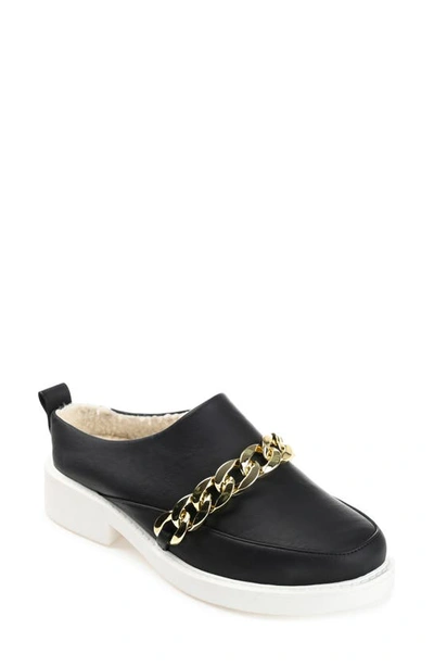 Journee Collection Sheah Chain Strap Faux Fur Lined Tru Comfort Foam Mule In Black