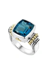 Lagos 18k Gold And Sterling Silver Caviar Color Bezel Ring With London Blue Topaz In London Blue Topaz