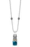 Lagos 18k Yellow Gold And Sterling Silver Caviar Color Pendant Necklace With Swiss Blue Topaz, 16 In London Blue Topaz