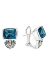 Lagos 18k Gold And Sterling Silver Caviar Color Huggie Earrings With London Blue Topaz In London Blue Topaz