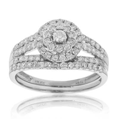 Vir Jewels 7/8 Cttw Diamond Wedding Engagement Ring Set 14k White Gold Prong Flower In Silver