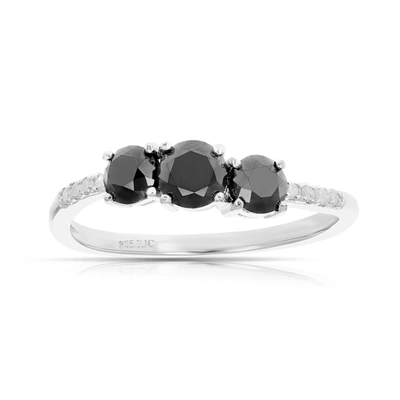 Vir Jewels 1 Cttw 3 Stone Black And White Diamond Ring With Twist In .925 Sterling Silver