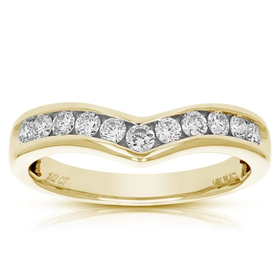 Vir Jewels 1/2 Cttw Diamond Wedding Band For Women, V Shape Round Diamond Wedding Band In 14k Yellow Gold Chann In Silver