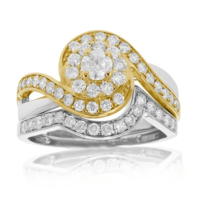 Vir Jewels 1 Cttw Diamond Wedding Engagement Ring Set 14k Two Tone Gold Halo Bridal Design