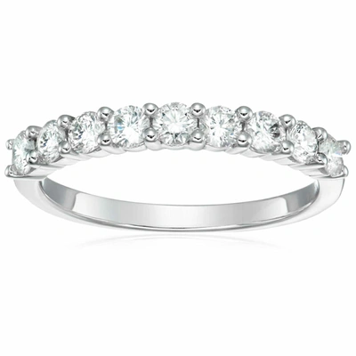 Vir Jewels 3/4 Cttw Round Diamond Wedding Band For Women In 10k White Gold 9 Stones Prong Set In Silver