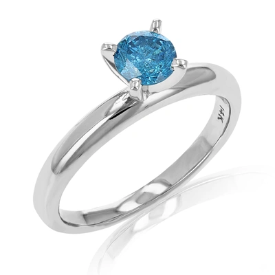 Vir Jewels 1/2 Cttw Blue Diamond Solitaire Enagement Ring 14k White Gold Round Prong Set
