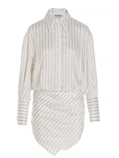 Attico Hatty Striped Shirt Style Mini Dress In White/black