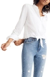 Madewell Tie-front Cotton Shirt In Eyelet White