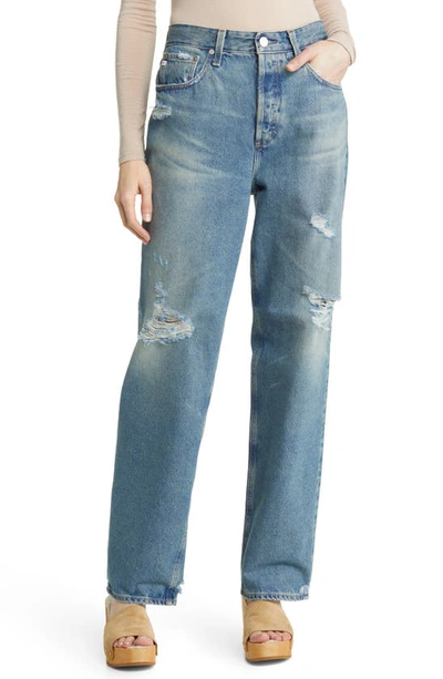 Ag Clove High-rise Distressed Straight Jeans In 19 Years Reunion Destructed