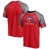 Fanatics Branded Heather Red Minnesota Twins Utility Two-stripe Raglan Tri-blend T-shirt In Heather Red