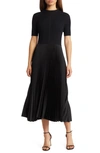Hugo Boss Mock-neck Dress With Pliss Skirt In Dark Blue