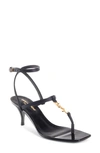 Saint Laurent Cassandra Sandals In Smooth Leather With Gold Monogram In Black