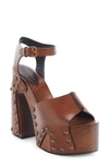 Saint Laurent Jota Leather Stud Clog Platform Sandals In New Papaya