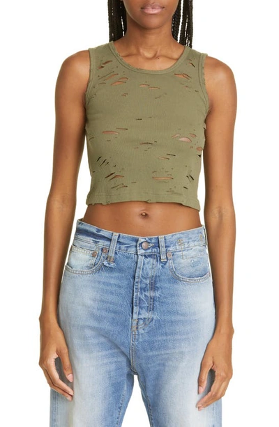 R13 Distressed Cotton Rib Tank Top In Green | ModeSens