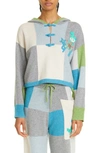 YANYAN EMBROIDERED COLORBLOCK CHECK WOOL HOODED SWEATER