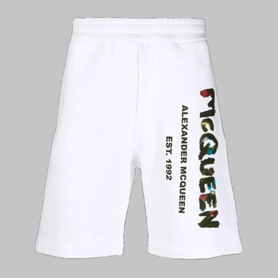 Alexander Mcqueen Graffiti-print Cotton Track Shorts In White