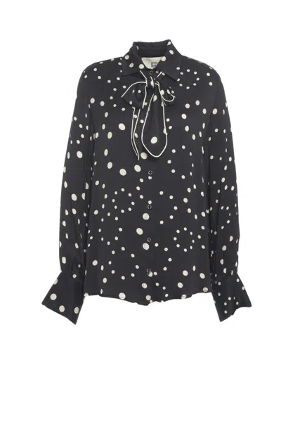 5*progress Animal Print Blouse With Bow Tie Collar In Black