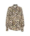 5*progress Beige Blouse With Bow Tie Collar In Animal Print