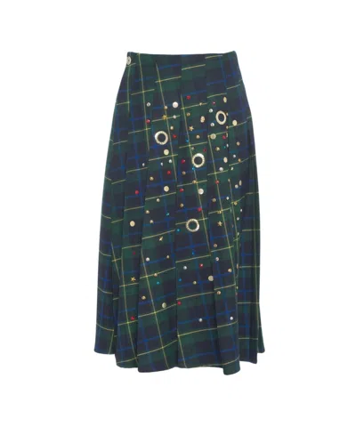 5*progress Check Pattern Midi Skirt With Metallic Embellishments In Multi