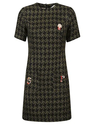 5*PROGRESS GREEN HOUNDSTOOTH WOOL BLEND SHORT DRESS