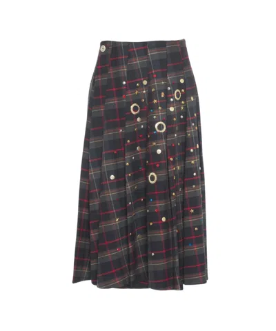 5*progress Pleated Midi Skirt With Embellished Checkered Design In Multi