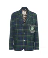 5*progress Structured Check Blazer With Embroidered Emblem In Multi