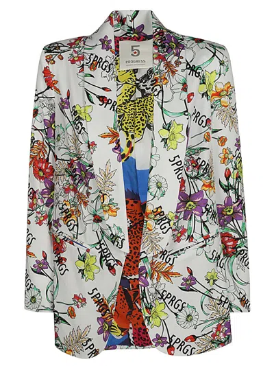 5*PROGRESS WHITE PRINTED SINGLE-BREASTED BLAZER