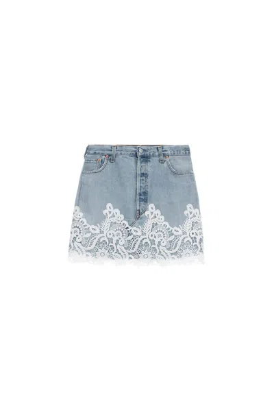 5*progress Women's Denim Lace Skirt In Light Wash In Blue