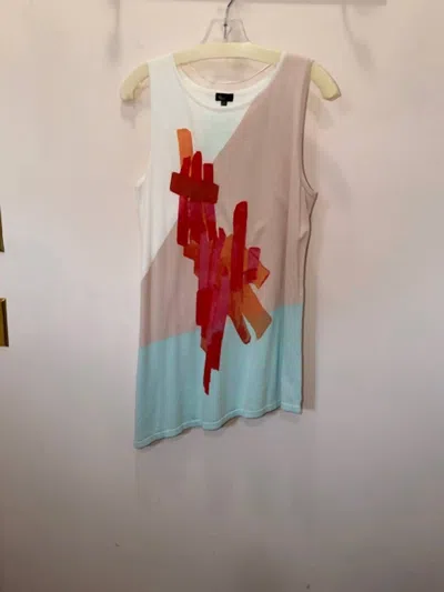 6 By Six Women's Assymetrical Sleeveless Sweater In Natural, Aqua, Orange In Multi