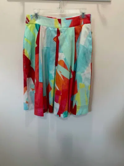 6 By Six Women's Brushstroke Inverted Pleat Cotton Skirt In Aqua, Orange, Lime In Multi