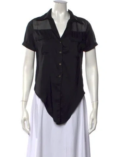 Pre-owned 6 Shore Road V-neck Short Sleeve Button-up Top In Black