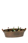 SONOMA SAGE HOME BRONZE METAL LONG ICE BUCKET WITH LEATHER STRAP HANDLES