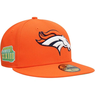 New Era Orange Denver Broncos Super Bowl Xxxiii Citrus Pop 59fifty Fitted Hat