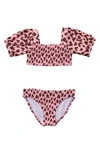 Snapper Rock Little Girl's & Girl's 2-piece Wild Love Puff Sleeve Bikini In Pink