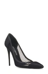 Dolce & Gabbana Black Pumps With Mesh Detail And Logo Plaque In Black/ Black
