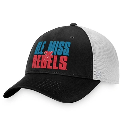 TOP OF THE WORLD TOP OF THE WORLD BLACK/WHITE OLE MISS REBELS STOCKPILE TRUCKER SNAPBACK HAT