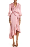 Zimmermann Asymmetric Silk Wrap Dress In Lipstick