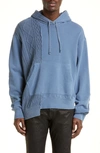 John Elliott Reconstructed Mixed Stitch Detail Hoodie In Washed Blue