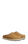 Marni Fussbett Leather-trimmed Logo-embroidered Faux Raffia Mules In Beige