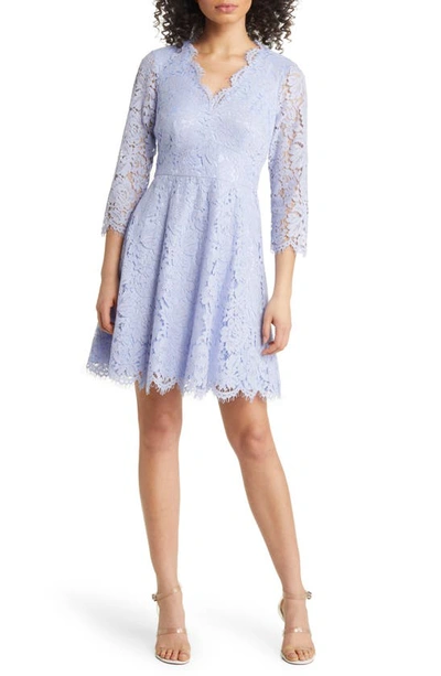 Eliza J Long Sleeve Lace Fit & Flare Dress In Light Blue