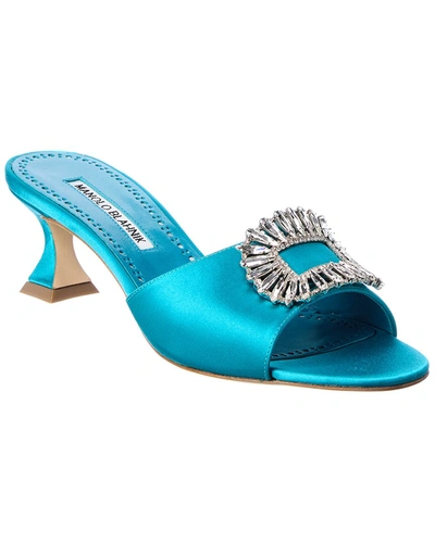 Manolo Blahnik Laalita Silk Crystal Mule Sandals In Blue