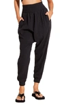 Vitamin A Nya Smocked Linen & Organic Cotton Cover-up Pants In Black Crinkle Linen