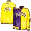 Starter Women's  Purple, Gold Los Angeles Lakers Split Colorblock Satin Full-snap Varsity Jacket In Purple
