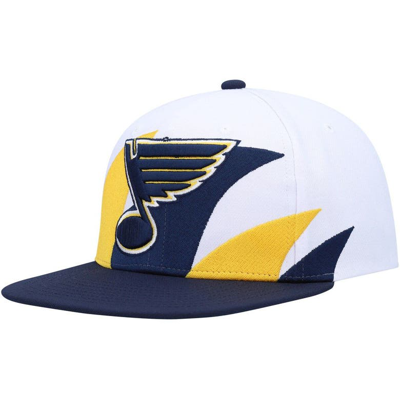 Mitchell & Ness Men's  White And Navy St. Louis Blues Vintage-like Sharktooth Snapback Hat In White,navy