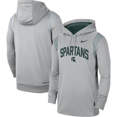 NIKE NIKE GRAY MICHIGAN STATE SPARTANS 2022 GAME DAY SIDELINE PERFORMANCE PULLOVER HOODIE