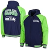 G-III SPORTS BY CARL BANKS G-III SPORTS BY CARL BANKS COLLEGE NAVY SEATTLE SEAHAWKS DEFENDER RAGLAN FULL-ZIP HOODIE VARSITY JAC