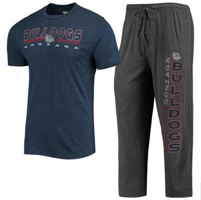 Concepts Sport Men's  Heathered Charcoal, Navy Gonzaga Bulldogs Meter T-shirt And Pants Sleep Set In Heather Charcoal,navy