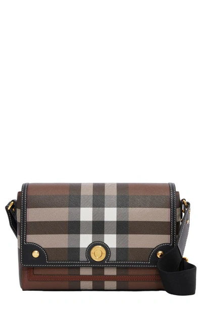 Burberry Medium Note Check & Leather Crossbody Bag In Dark Birch Brown